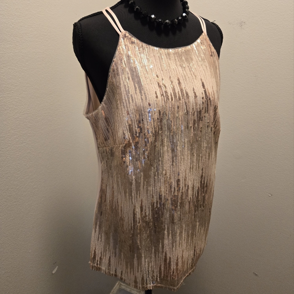 White House Black Market Gold/Pink Sequin Tank Top